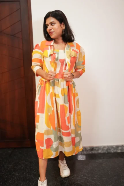 Multicolour Dress With Jacket